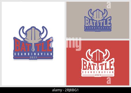 Casco Viking con Battle Typography per Viking Sport Team Label Emblem Vector Design Illustrazione Vettoriale