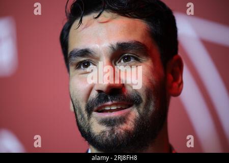 Amburgo, Germania. 21 agosto 2023. ·Lkay Gündogan, calciatore, arriva alla cerimonia "Sport Bild Award 2023" presso le sale d'asta dei pesci. Credito: Christian Charisius/dpa/Alamy Live News Foto Stock