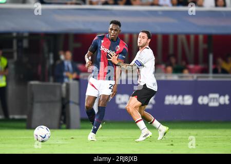 Bologna, Italia. 21 agosto 2023. Charalampos Lykogiannis di Bologna durante la partita di Bologna FC vs AC Milan, serie A A Bologna, 21 agosto 2023 crediti: Agenzia fotografica indipendente/Alamy Live News Foto Stock