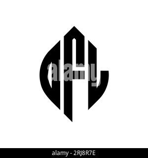 Logo DFL con lettera circolare e forma a cerchio e ellisse. Lettere di ellisse DFL con stile tipografico. Le tre iniziali formano un logo circolare. DFL ci Illustrazione Vettoriale
