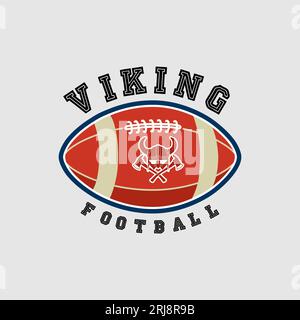 Logo Viking Rugby, pallone da football americano con icona vettoriale Viking Ax Illustrazione Vettoriale