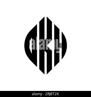 Logo DKH a forma di lettera circolare con forma circolare ed ellisse. Lettere ellittiche DKH con stile tipografico. Le tre iniziali formano un logo circolare. DKH ci Illustrazione Vettoriale