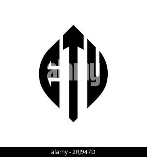 Logo ETV a forma di lettera circolare con forma circolare ed ellisse. Lettere ellittiche ETV con stile tipografico. Le tre iniziali formano un logo circolare. ETV ci Illustrazione Vettoriale