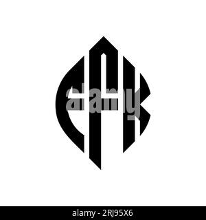 Logo FFK a lettera circolare con forma circolare ed ellisse. Lettere di ellisse FFK con stile tipografico. Le tre iniziali formano un logo circolare. FFK ci Illustrazione Vettoriale