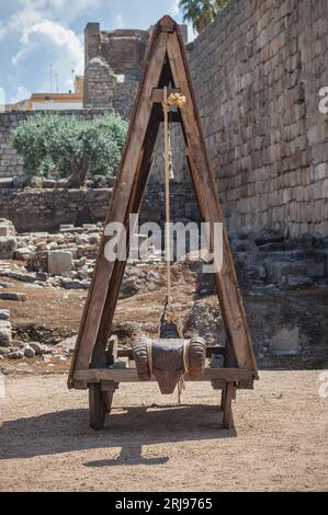 Replica ariete. Assedio a ruote macchina utilizzata in epoca romana Foto Stock