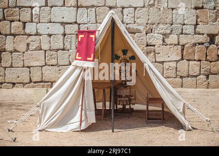 Tenda ufficiale legionario romano. Replica delle tende utilizzate nelle campagne dell'esercito romano Foto Stock