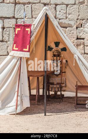 Tenda ufficiale legionario romano. Replica delle tende utilizzate nelle campagne dell'esercito romano Foto Stock