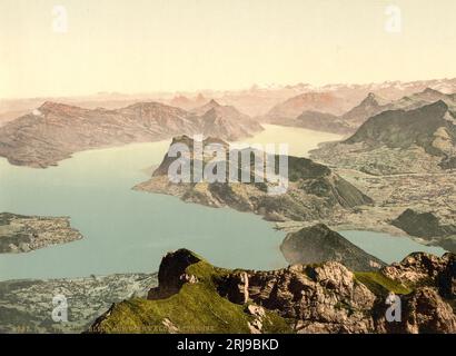 Lago di Lucerna e Pilatus, Svizzera 1890. Foto Stock