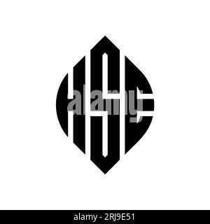 Logo HSE a lettera circolare con forma circolare ed ellisse. Lettere di ellisse HSE con stile tipografico. Le tre iniziali formano un logo circolare. HSE ci Illustrazione Vettoriale