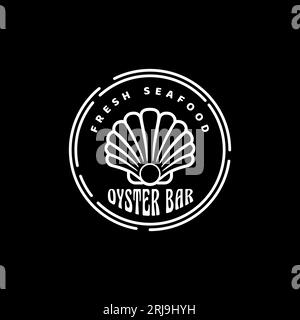 Ristorante Shellfish Oyster con logo semplice e design vettoriale Illustrazione Vettoriale