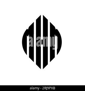 Logo MHM a forma di lettera circolare con forma circolare ed ellisse. Lettere ellittiche MHM con stile tipografico. Le tre iniziali formano un logo circolare. MHM ci Illustrazione Vettoriale