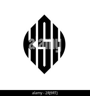 Logo KASH Circle Letter con forma circolare ed ellisse. Lettere ellittiche KSCH con stile tipografico. Le tre iniziali formano un logo circolare. KSH ci Illustrazione Vettoriale