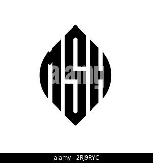 Logo MSH a lettera circolare con forma circolare ed ellisse. Lettere ellittiche MSH con stile tipografico. Le tre iniziali formano un logo circolare. MSH ci Illustrazione Vettoriale
