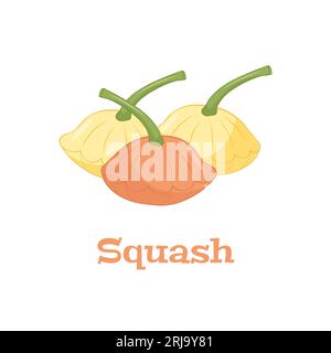 Patisson squash. Logo vegetariano. Concetto di cibo biologico. Illustrazione di un cartoon vettoriale Illustrazione Vettoriale