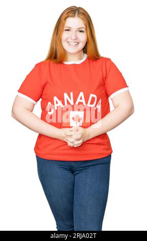 Bellissimo fan della nazionale canadese isolato su sfondo bianco per ritagliarsi Foto Stock