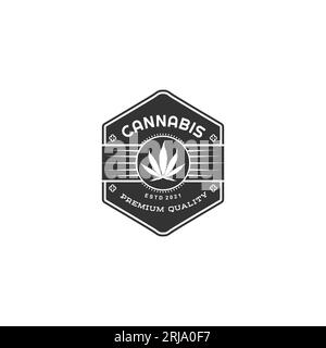 Cannabis marijuana Hemp Logo Label Hexagon Design Inspiration Illustrazione Vettoriale