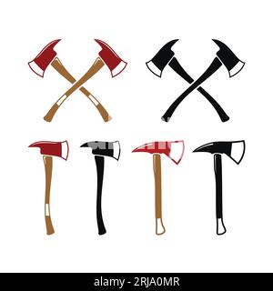 Logo della collezione Cross Axe, Lumberjack Firefighter in legno Axe Illustrazione Vettoriale