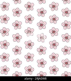 Motivo vettoriale senza cuciture di schizzo a forma di doodle disegnato a mano fiore sakura colorato isolato su sfondo bianco Illustrazione Vettoriale