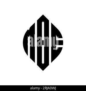 Logo con lettera circolare MBE con forma circolare ed ellisse. Lettere di ellisse MBE con stile tipografico. Le tre iniziali formano un logo circolare. MBE ci Illustrazione Vettoriale