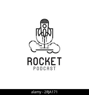 Logo della radio podcast per conferenze con microfono Rocket Illustrazione Vettoriale