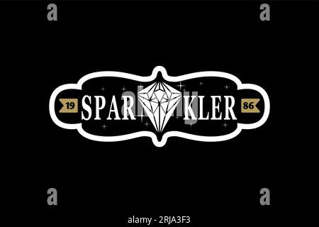 Tipografia Sparkler con icona geometrica diamante per il logo della Jewelry Company, design vintage Illustrazione Vettoriale
