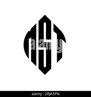 Logo MST a lettera circolare con forma circolare ed ellisse. Lettere ellittiche MST con stile tipografico. Le tre iniziali formano un logo circolare. MST ci Illustrazione Vettoriale