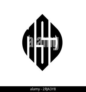 Logo MSJ a forma di lettera circolare con forma circolare ed ellisse. Lettere ellittiche MSJ con stile tipografico. Le tre iniziali formano un logo circolare. MSJ ci Illustrazione Vettoriale