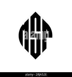 Logo MSP a lettera circolare con forma circolare ed ellisse. Lettere ellittiche MSP con stile tipografico. Le tre iniziali formano un logo circolare. MSP ci Illustrazione Vettoriale