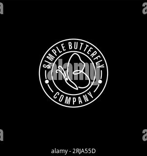 Logo Beauty Butterfly Stamp con linea minimalista in stile monolina Illustrazione Vettoriale