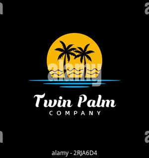 Palm Tree Beach silhouette per Hotel ristorante vacanza vacanza viaggio logo design Illustrazione Vettoriale