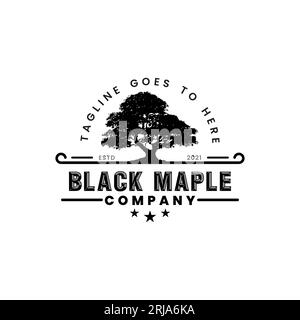 Design con logo Old Oak Maple Tree Illustrazione Vettoriale