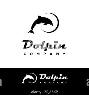 Ispirazione per il design acrobatico con logo Dolphin Jumping silhouette Illustrazione Vettoriale