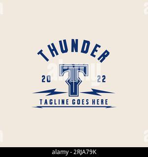 Logo T Thunder iniziali con decorazione Lightning Illustrazione Vettoriale