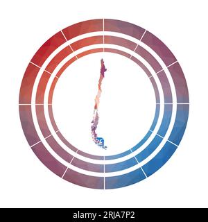 Distintivo del Cile. Logo color grigio brillante in stile poly basso. Simbolo cileno multicolore arrotondato con mappa in stile geometrico per infografiche. Illustrazione Vettoriale