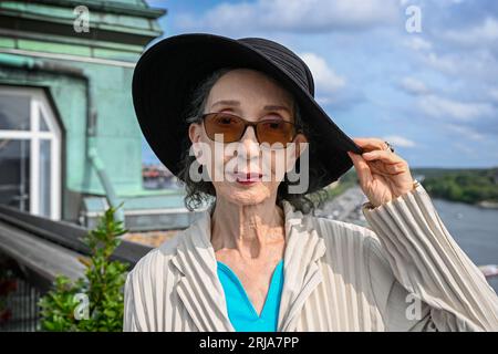 Stoccolma, Svezia. 21 agosto 2023. L'autrice americana Joyce Carol Oates fotografò a Stoccolma, in Svezia, il 21 agosto 2023. Foto: Anders Wiklund/TT/code 10040 credito: TT News Agency/Alamy Live News Foto Stock