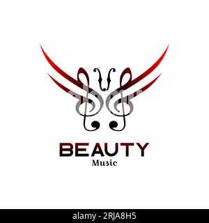 Music Notes Key Clef Mirroring come Butterfly Wings, adatto per Symphony Music Community Logo Illustrazione Vettoriale