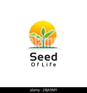 Growing Seeds Nature Ecology Logo for Plantation Agriculture Design Inspiration Illustrazione Vettoriale