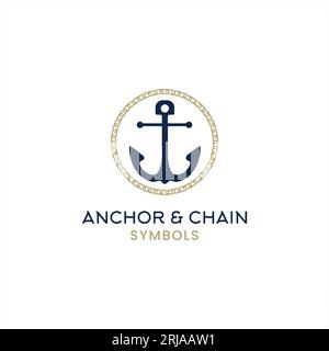 Logo circolare Anchor and Chain per Harbor, Marine, Cruise Design Inspiration Illustrazione Vettoriale