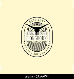 Ispirazione vintage retro American Buffalo Long Horn Logo Farm Ranch Illustrazione Vettoriale