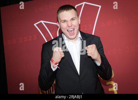 Amburgo, Germania. 21 agosto 2023. Viktor Jurk, pugile, arriva alla cerimonia "Sport Bild Award 2023" presso le sale d'asta dei pesci. Credito: Christian Charisius/dpa/Alamy Live News Foto Stock