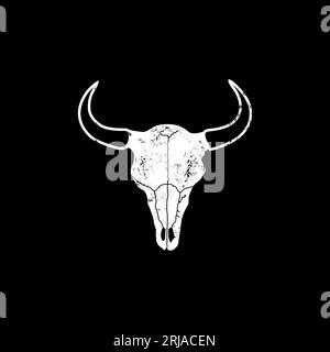 Grunge Cow Buffalo Bull Bison Angus Skull Head Vector Design Illustrazione Vettoriale