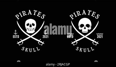 Semplice logo Pirate Skull con design a spada incrociata Illustrazione Vettoriale