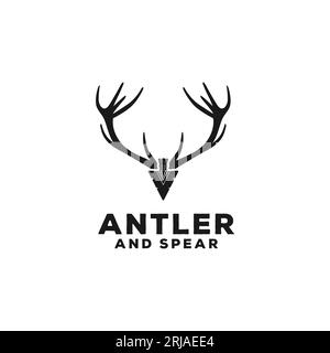 Logo Spear Stag Deer Buck Antler Arrowhead for Hunting Illustrazione Vettoriale