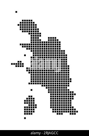 Mappa dell'isola di Pangkor. Mappa di Pangkor Island in stile punteggiato. Bordi dell'area riempita con rettangoli per il progetto. Illustrazione vettoriale. Illustrazione Vettoriale