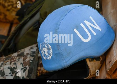 MALI, Gao, MINUSMA missione di mantenimento della pace, Camp Castor, Bundeswehr dell'esercito tedesco, casco blu di un / MALI, Gao, missione MINUSMA, Multidimensionale Integrierte Stabilisierungsmission der Vereinten Nationen in Mali, CASTOR der Bundeswehr, Blauhelm der uno Foto Stock