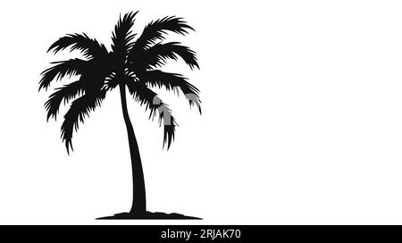 Palme tropicali, sagome nere e contorni su sfondo bianco. Vettore Illustrazione Vettoriale