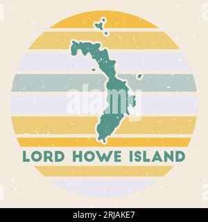 Logo di Lord Howe Island. Firma con la mappa e le strisce colorate, illustrazione vettoriale. Può essere utilizzato come insegna, logotipo, etichetta, adesivo o badge della L. Illustrazione Vettoriale