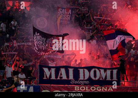 Bologna, Italia. 21 agosto 2023. Tifosi del Bologna FC durante la partita di serie A Tim tra il Bologna FC e il Milan allo Stadio Renato Dall'Ara il 21 agosto 2023 a Roma. Crediti: Giuseppe Maffia/Alamy Live News Foto Stock