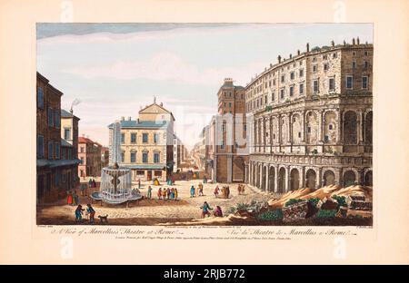 Una vista sul Teatro di Marcello a Roma. Dopo un'opera di Thomas Bowles della metà del XVIII secolo da un'opera di Giovanni Battista Piranesi. Colorazione successiva. Foto Stock