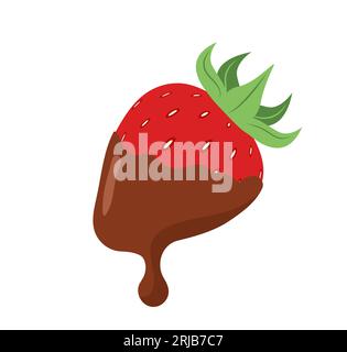 Fragola al cioccolato fondente. Dolce dolce per San Valentino. Illustrazione vettoriale in stile cartone animato piatto Illustrazione Vettoriale